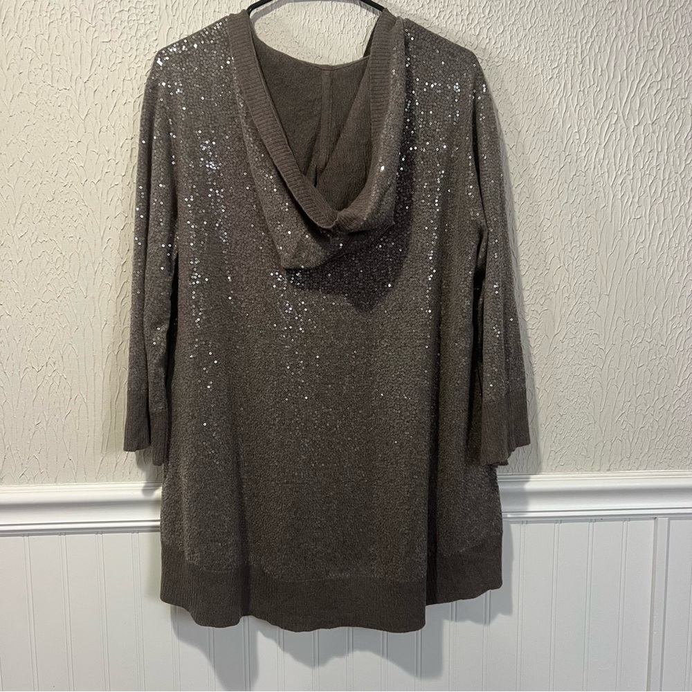 Alice & Olivia Brown Taupe Sequin Hooded Cardigan size large - Picture 13 of 16